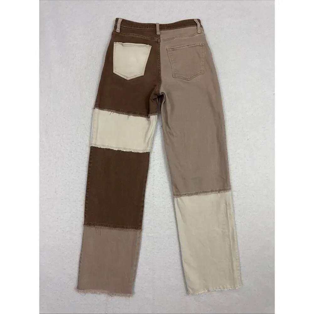 Hollister Ultra High Rise Dad Jeans Women’s 26 Patchwork Colorblock Raw Hem